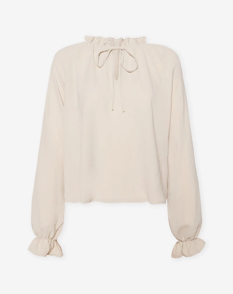 JULIE RUFFLE CORD TOP BEIGE
