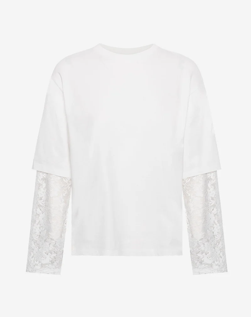 LACE LONG SLEEVE OVERSIZED TEE CRÈME
