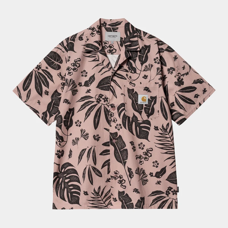 Carhartt WIP Woodblock-overhemd met korte mouwen voor heren - glazig roze
