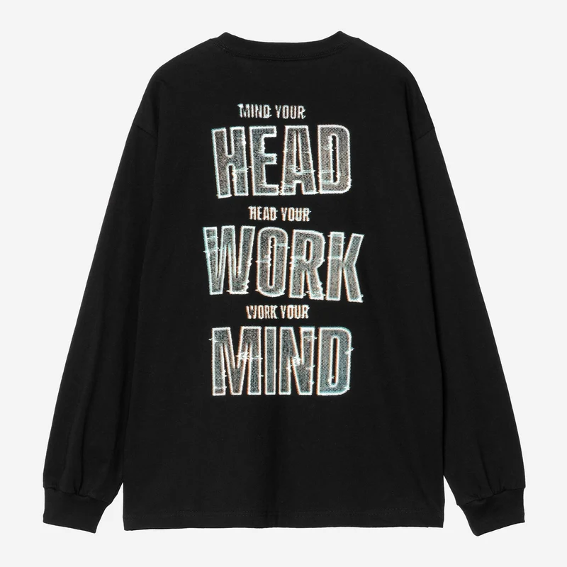 Carhartt WIP Heren T-shirt met lange mouwen en opdruk "Mind Your Head" | Zwart