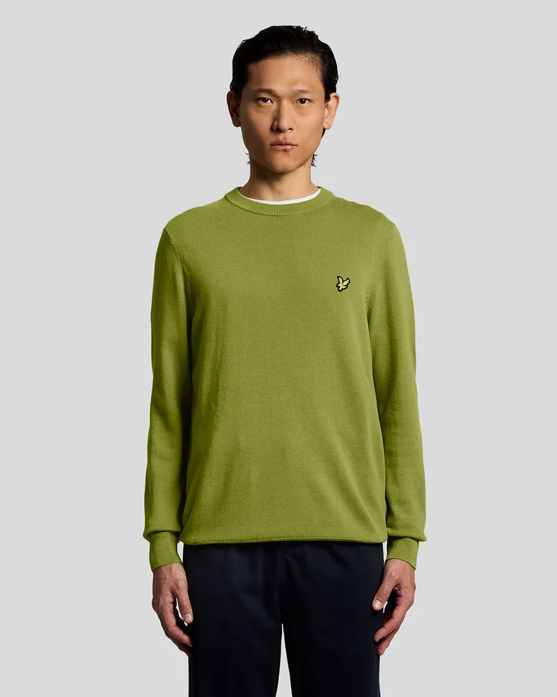 Lyle & Scott Heren katoenen trui met ronde hals | Struikgroen