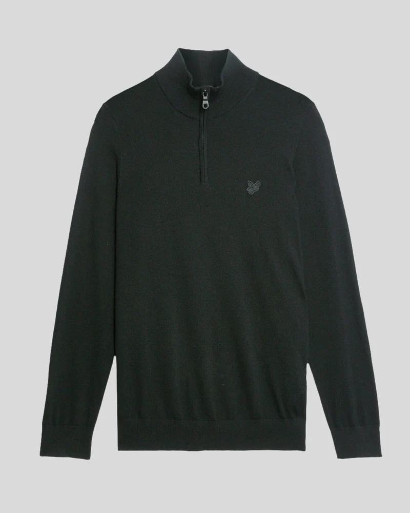 Lyle & Scott Herentrui van merinowol met 1/4 rits | Gitzwart