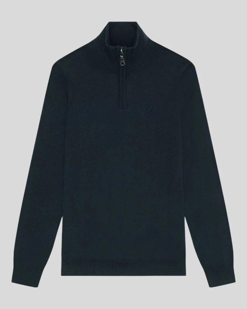 Lyle & Scott Trui met 1/4 rits van merinowol voor heren | Donkerblauw