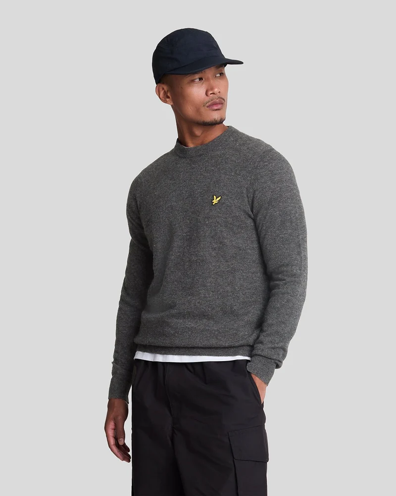 Lyle & Scott Trui met ronde hals voor heren, gemaakt van een lamswolmix | Houtskoolgrijs gemêleerd