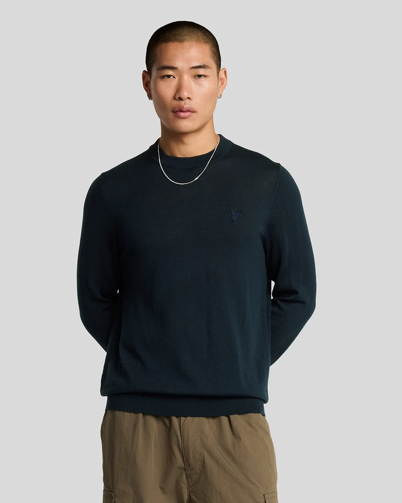 Lyle & Scott Herentrui met ronde hals van merinowol | Donkerblauw