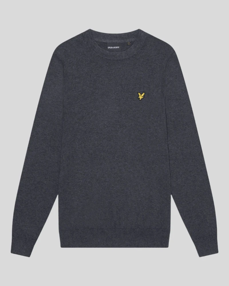 Lyle & Scott Heren trui met ronde hals van katoen-merino | Houtskoolgrijs