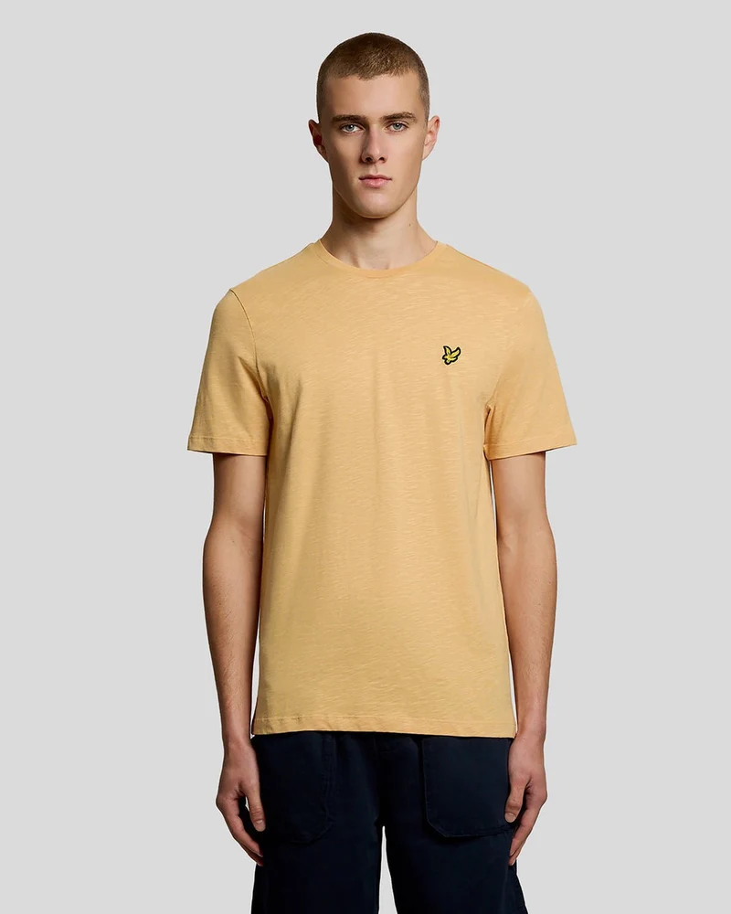 Lyle & Scott T-shirt voor heren van fijn katoen met slubstructuur | Honingraatgeel