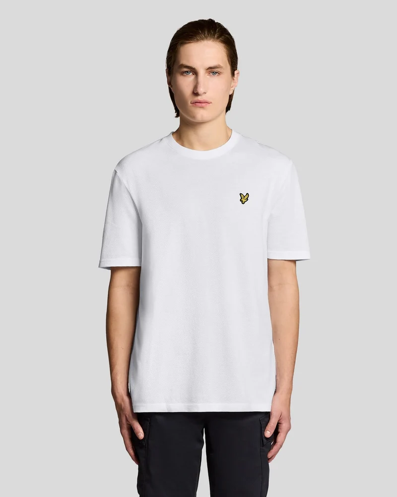 Lyle & Scott Heren T-shirt met popcornstructuur en jacquardprint | Wit