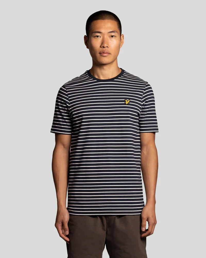 Lyle & Scott Heren T-shirt met Bretonse strepen van piqué | Donkerblauw wit