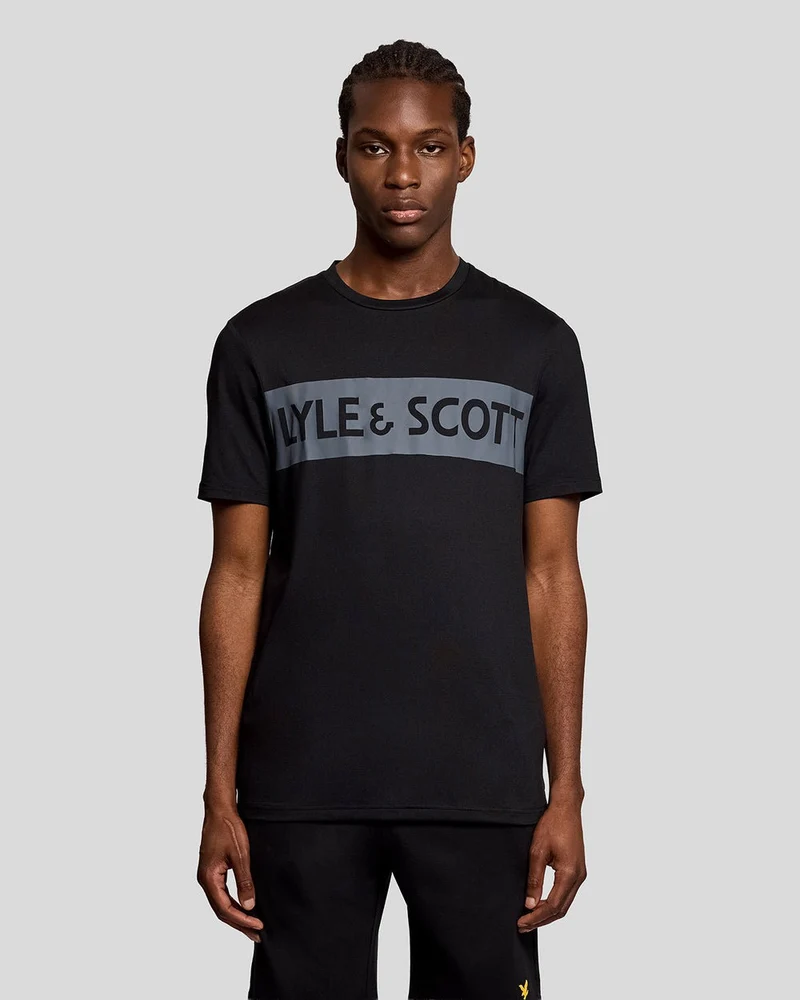 Lyle & Scott Heren T-shirt met sportlogo op de borst | Gitzwart
