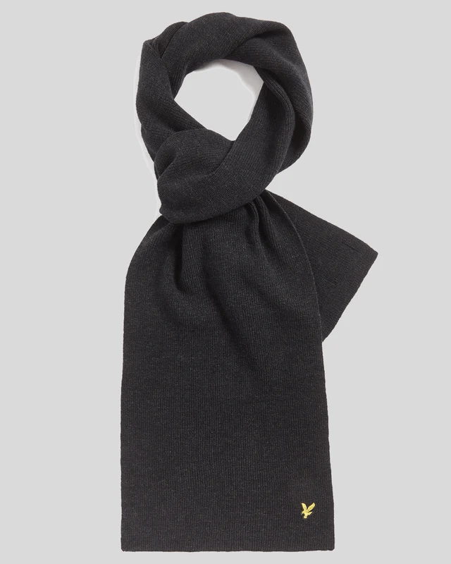Lyle & Scott Geribbelde sjaal van lamswolmix | Gitzwart gemêleerd