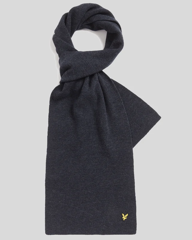 Lyle & Scott Geribbelde sjaal van lamswolmix | Donkerblauw gemêleerd