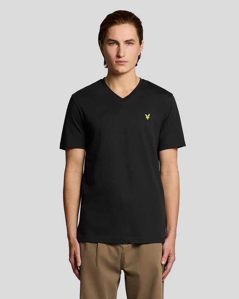 Lyle & Scott Heren katoenen T-shirt met V-hals | Gitzwart