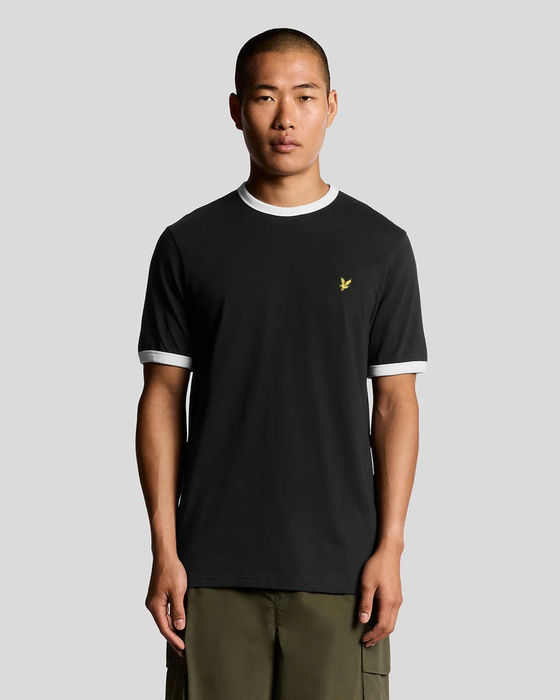 Lyle & Scott Heren T-shirt met contrasterende boord | Gitzwart Wit