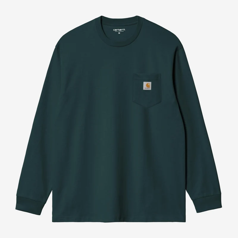 Carhartt WIP Heren T-shirt met lange mouwen en zakje | Deep Lagoon