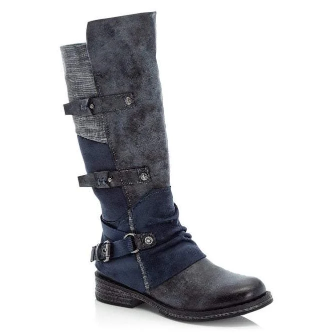 Rieker Dames knielengte laars - blauw / grijs