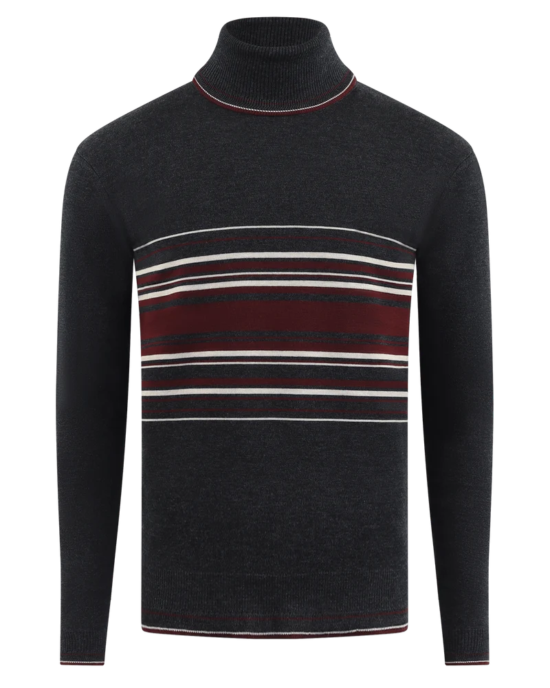 Heren Wool turtle neck Zwart/Rood