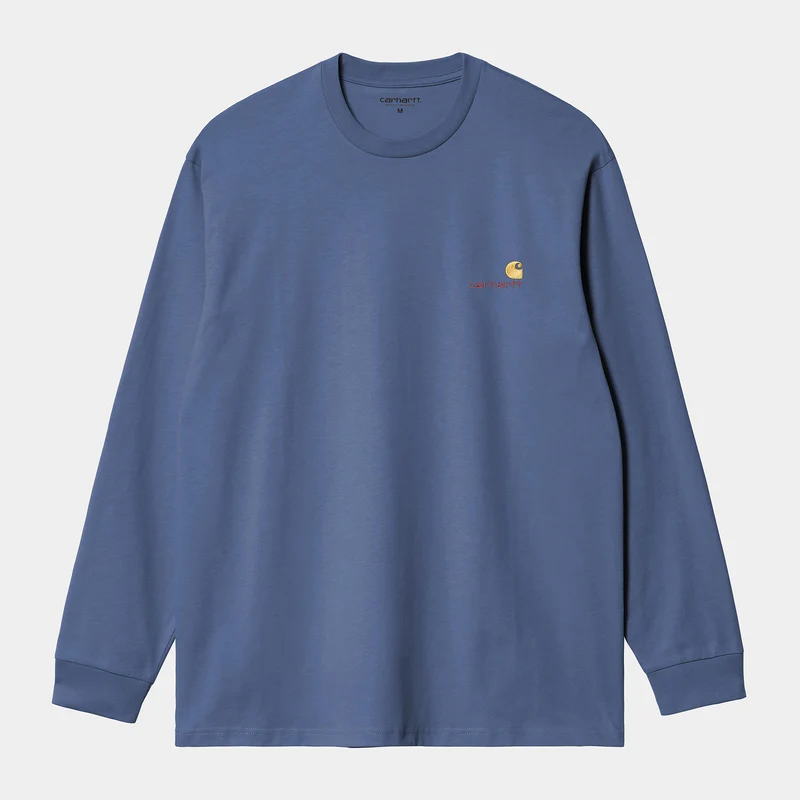 Carhartt WIP HEREN American Script T-shirt met lange mouwen | Blauwe iris