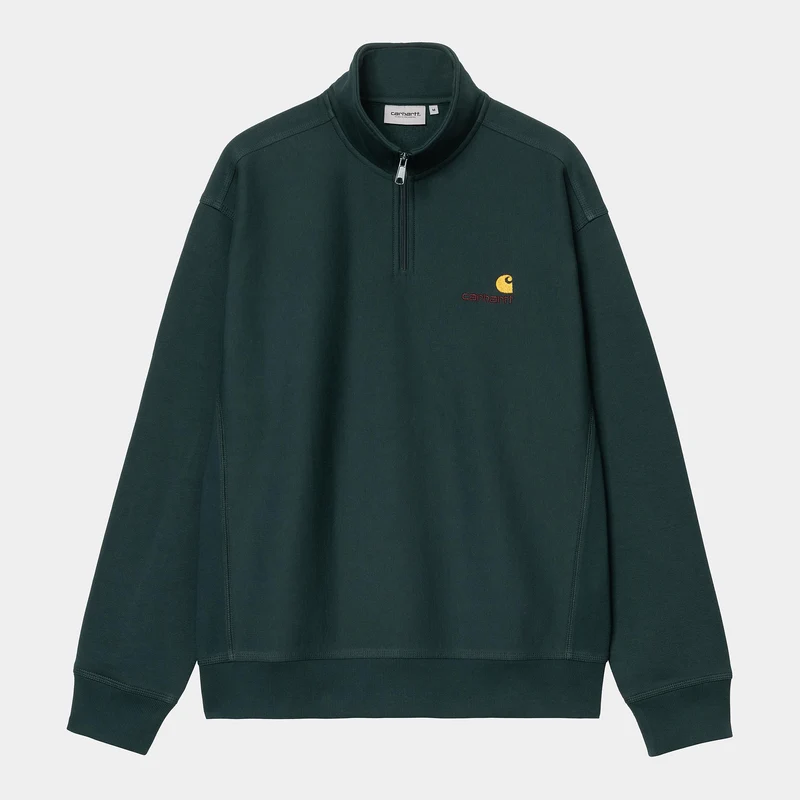 Carhartt WIP Heren halve rits American Script Sweatshirt | Deep Lagoon